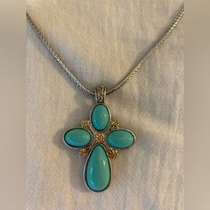 Maltese Cross Faux‎ Turquoise Pendant Enhancer Necklace